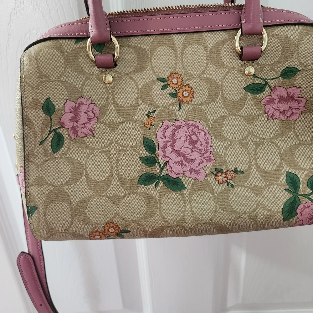 Coach Pink and Tan Floral Satchel - Picture 6 of 9